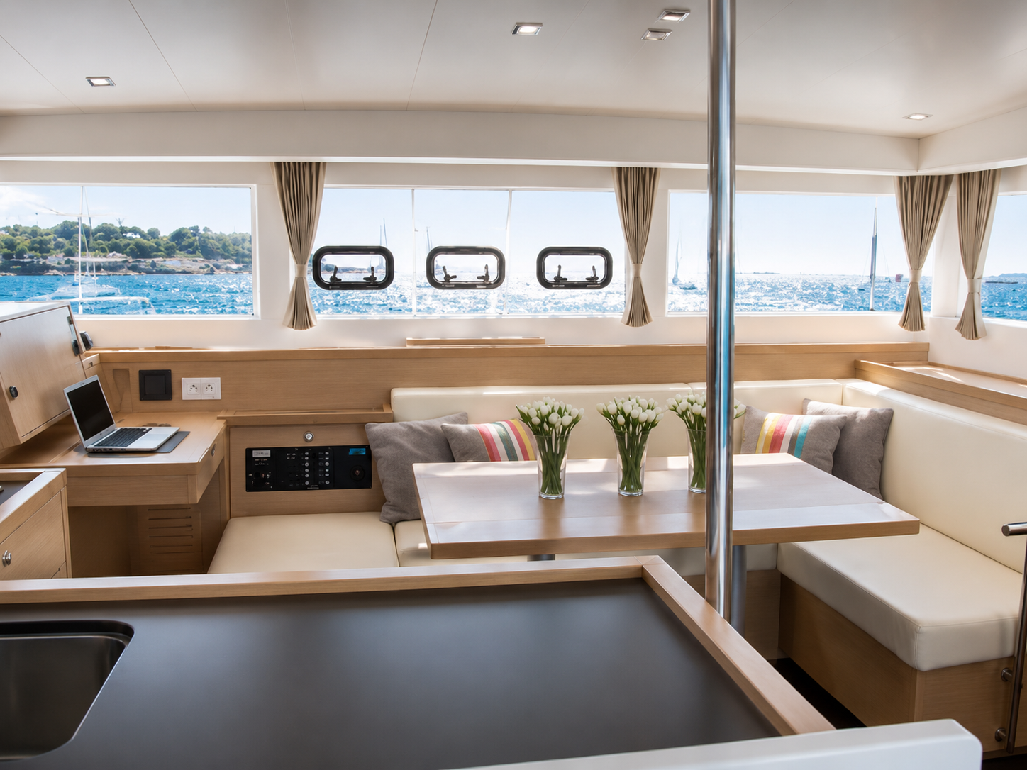Main salon inside the Lagoon INVITEY Yacht