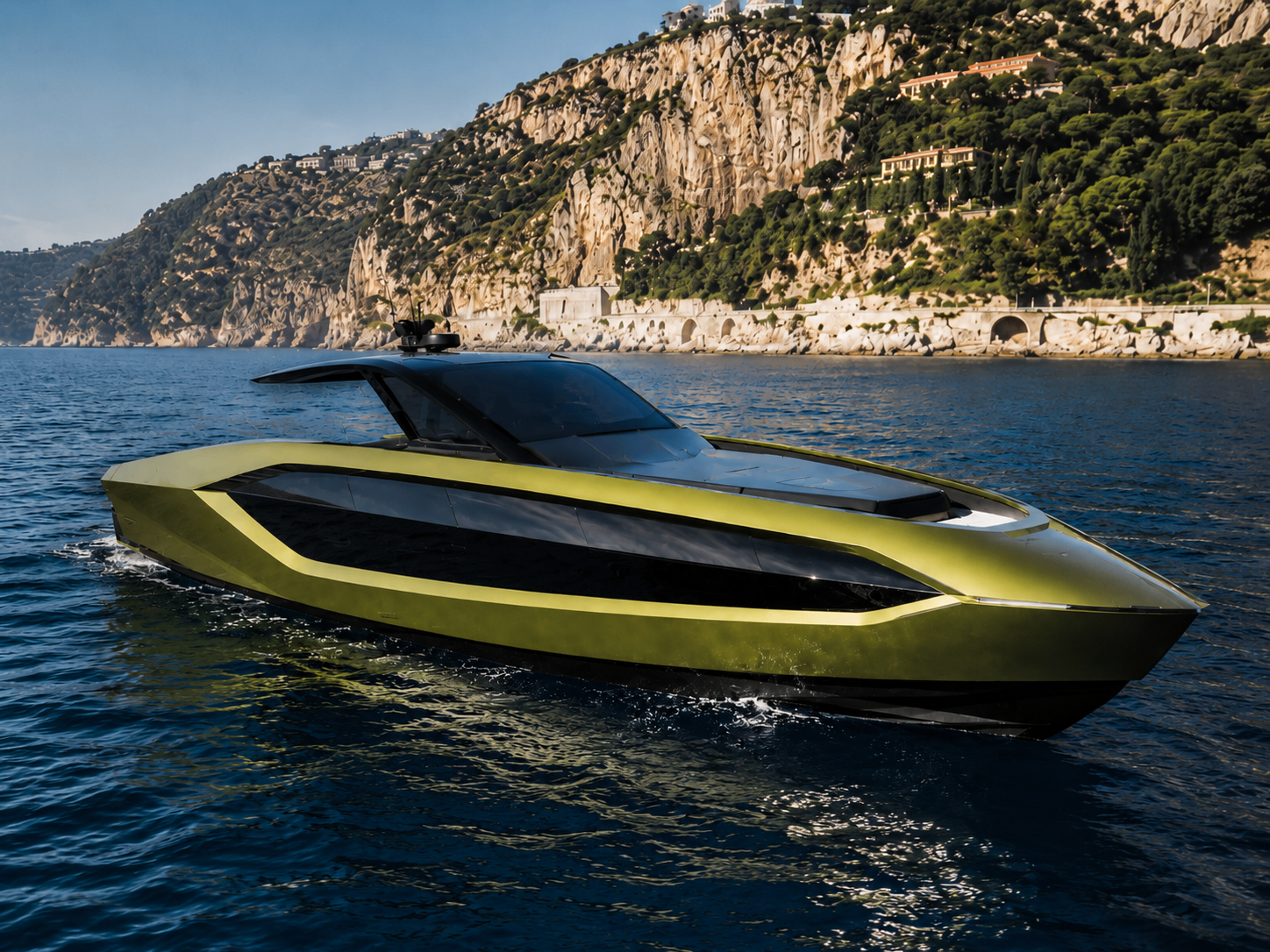 Lamborghini INVITEY Boat cruising along the Riviera coastline